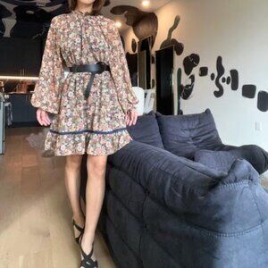 Lost + Wander - Floral Knee Length Flowy Sundress (Belt Not Included)